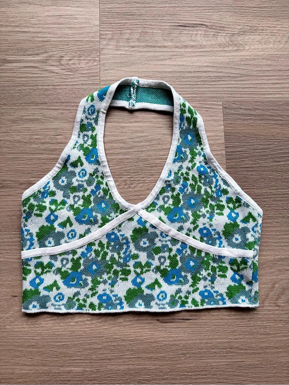 Floral Halter Crop Top in Blue & Green